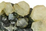 Yellow Calcite Crystals on Green Fluorite - China #112422-3
